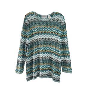Alfred Dunner Women's Chevron Patchwork Long Sleeve Knit Top XL Blue Zigzag